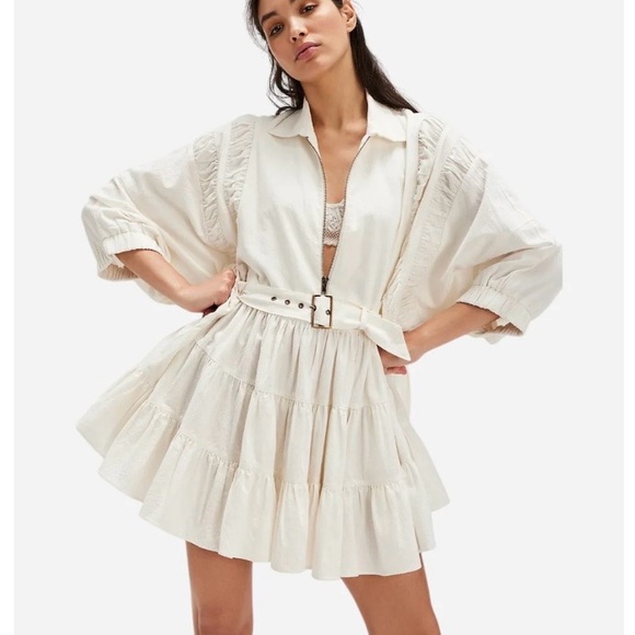 Free People Dresses & Skirts - Free People Hampton Belted Ivory Mini Dress Size Medium
